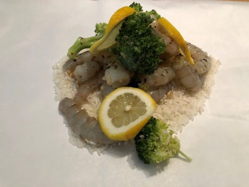 lemon shrimp and broccoli on minute rice