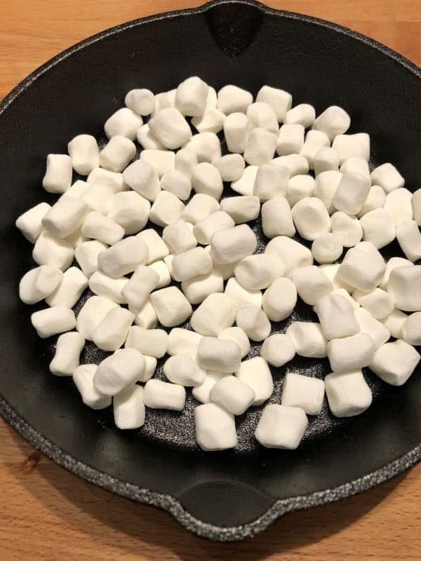 mini marshmallows in cast iron skillet