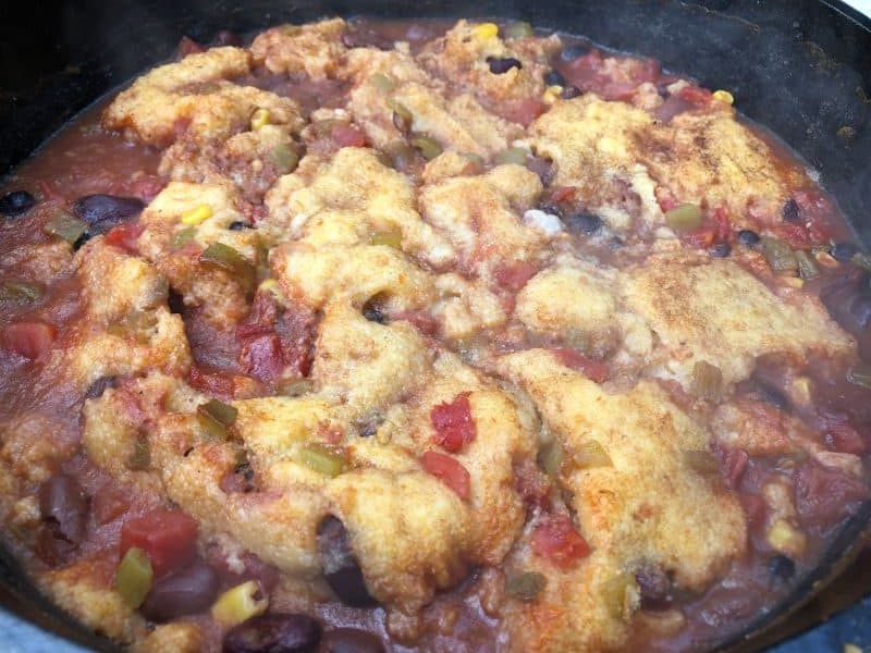 Chili with Cornbread in a Dutch Oven