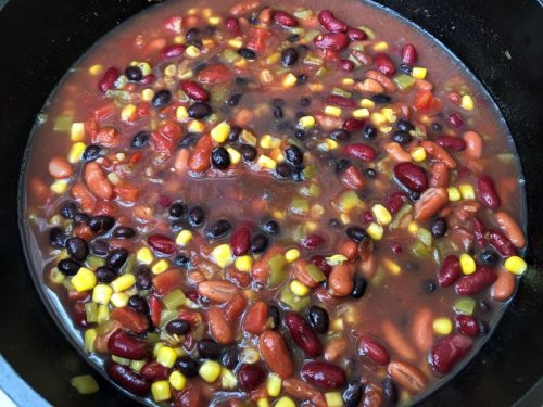 chili ingredients in cast iron dutch oven