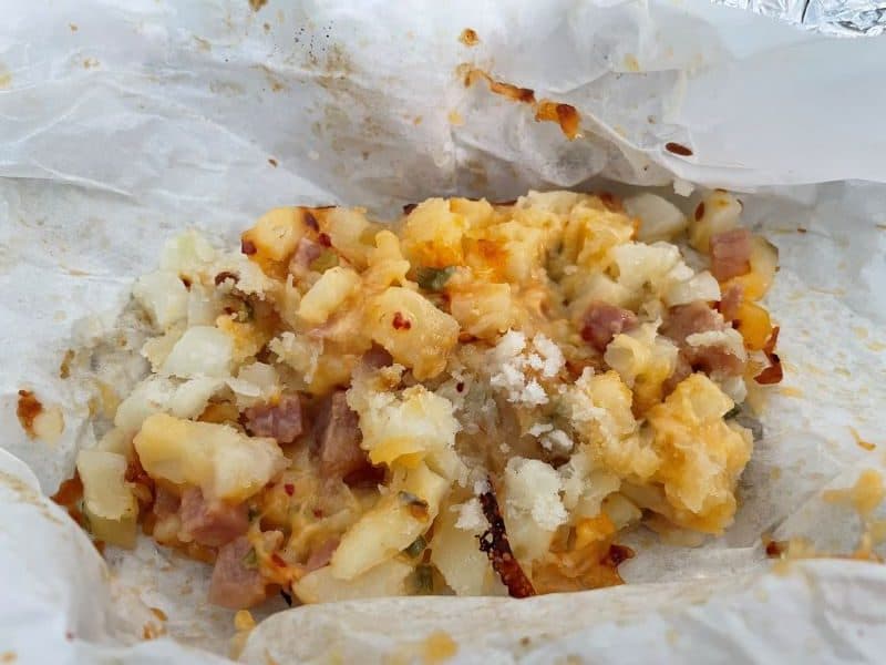 Ham Cheese and Hash Browns cooked in parchment paper