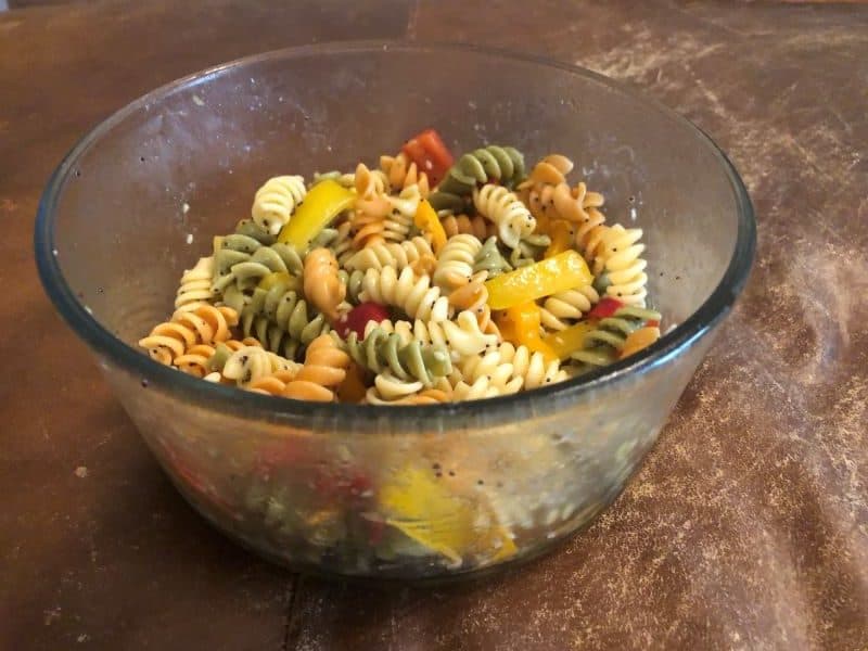 Pasta Salad in a glass bowl
